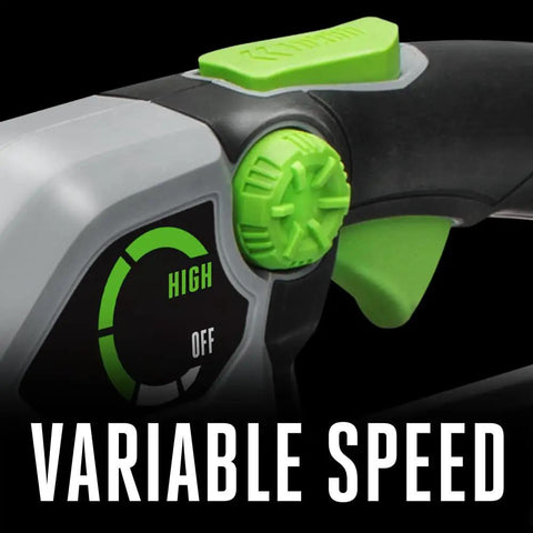 Close-up of variable speed control on Cordless Leaf Blower With Up To 615 CFM And 170 MPH Turbo Mode For Wet Leaves