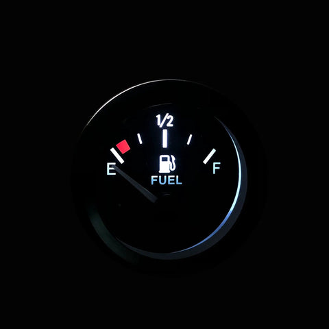 52mm Fuel Level Gauge Kit With Tank Sending Unit for Boats, RVs, and Marine Equipment, 12V Universal Water and Fuel Sender, 2-Inch Gauge Meter, Plug-And-Play Rugged Marine Sensor for Accurate Fuel Readings. Black 2-inch fuel gauge showing low level