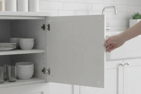 300 Pieces Clear Silicone Cabinet Door Bumpers With Super Tacky Self Adhesive Back Anti Slam Furniture Pads For Drawers And Furniture Easy Peasy Install Guaranteed Zero Slams Forever applied to a cabinet door.