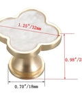 Clover-shaped gold tone knob with white finish, dimensions 32mm x 25mm, from Six Pcs Clover Knob Set Gold Tone Four Leaf Cabinet Drawer Pulls Zinc Alloy Single Hole Door Handle For Dresser Wardrobe White Finish Easy To Install With Clean Look And Durable Polished Hardware For Cabinets And Furniture