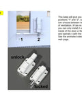 Upgraded Footlock Kit For Sliding Doors And Windows, Heavy Duty Kick Lock With 100k Cycle Durability, showing locked and unlocked positions.