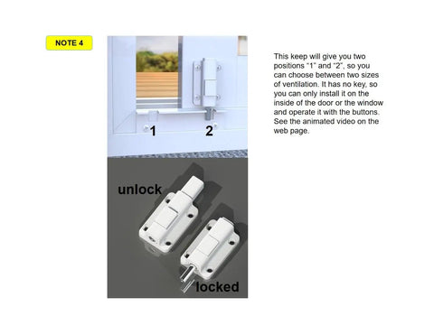 Upgraded Footlock Kit For Sliding Doors And Windows, Heavy Duty Kick Lock With 100k Cycle Durability, showing locked and unlocked positions.