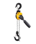 Heavy Duty 0.5 Ton Aluminum Alloy Lever Hoist Crane For Tightening And Lifting Loads Up To One Tons With Portable 3 Meter Chain Cable Rigging Gear, featuring black hook and yellow lever.