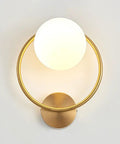 Modern Luxury Sphel Glass lampshade Wall Sconce 9.0 Inch Width den Iron Body Wall Lamp with 3 Color Mode Indoor Lighting Fixture for Bedroom Living Room Study Hallway with round glass globe.