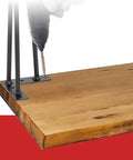 Adjustable Black Iron Furniture Legs 35 Cm Tall for DIY Kitchen and Dining Tables being installed on wooden surface