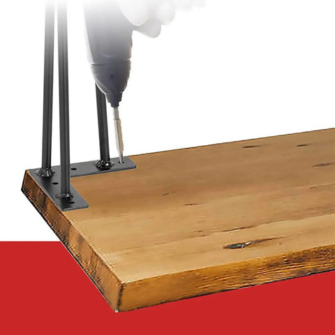 Adjustable Black Iron Furniture Legs 35 Cm Tall for DIY Kitchen and Dining Tables being installed on wooden surface