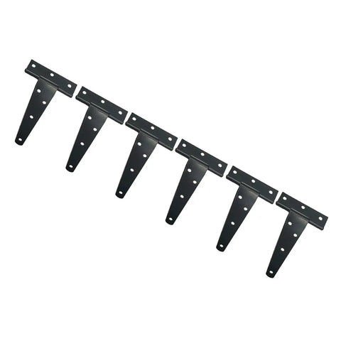 5 Inch T Strap Hinges Galvanized Iron Gate Hinge Set With Slotted Bearings 6 Pack for Shed Doors, black finish displayed
