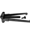 Flynsu lower bearing carrier puller for outboard gearcase; black metal forked tool with central screw, side view.
