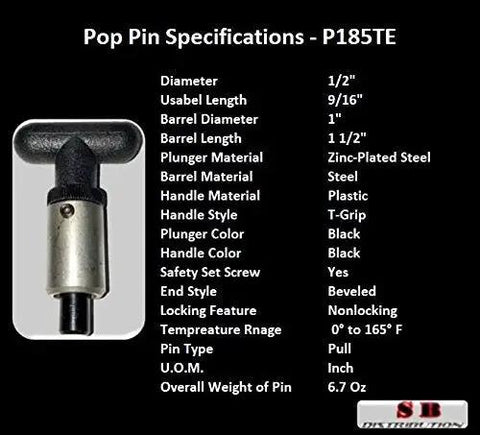 Badass Spring Loaded Pull Pin With T Handle 1 Inch Weld On Steel Barrel And Zinc Plated Plunger specifications chart