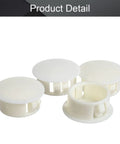 White Three Quarters Inch Plastic Hole Plugs Flush Round Snap Covers For Cabinets And Furniture End Caps Locking Panel Hole Plugs