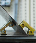 Magnetic V-Pads Kit, 4-piece set of steel clamps with magnets on both pad faces and bottom, front view