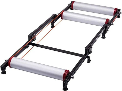 Indoor Bike Roller Trainer With Parabolic Rollers Ride Ready Adjustable Foldable Aluminum Stand for Mountain and Road Bikes