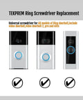Dual End Alloy Steel Torx Screwdriver Bit Kit For Doorbells And Security Video Systems, Ergonomic Grip Handheld Tool, shown with compatible doorbell models.