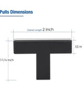 2 Pack Black Cabinet Knobs 2 Inch Overall Length Single Hole Drawer Handles dimensions diagram