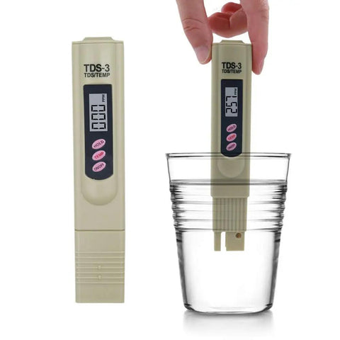 3 In 1 TDS EC Temperature Water Tester With Backlit LCD And Auto Lock 0 To 9999 PPM Range Pro Grade Water Quality Meter in glass