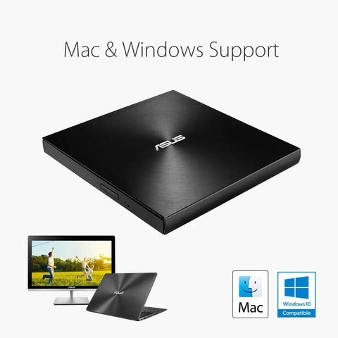 ZenDrive Ultra Slim External DVD Burner Drive RW With M Disc Support For Mac And Windows Nero Back It Up For Android Includes USB Two Point Zero And Type C Cables For Easy Plug And Play black 13mm drive for Mac and Windows