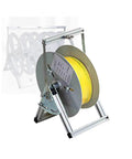 Portable Wire Spool Rack Dispenser And Multi Spool Wire Organizer with yellow spool, aluminum and steel rods.