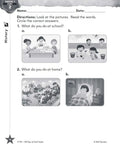 Social Studies For Kindergarten Daily Practice Workbook page with kid-friendly activities on school and home routines.