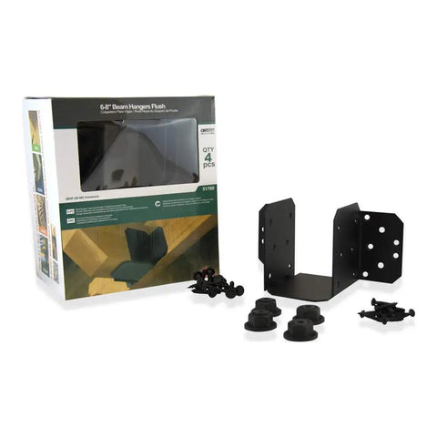Ironwood 6 To 8 Inch Beam Hanger Flush Steel, Black Powder Coated, box with hardware set, corrosion resistant outdoor use