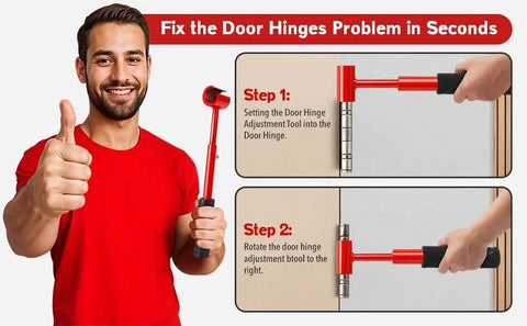 Man demonstrating 4 In 1 Door Hinge Adjustment Tool For Quick Door Fit Hinge Bender And Adjuster Wrench Gap Tool with steps.