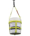 Five Gallon Bucket Sling For Heavy Lifts 200 Lb Capacity with Two Belly Bands securing a bucket, 1 Inch Polyester Sling Webbing