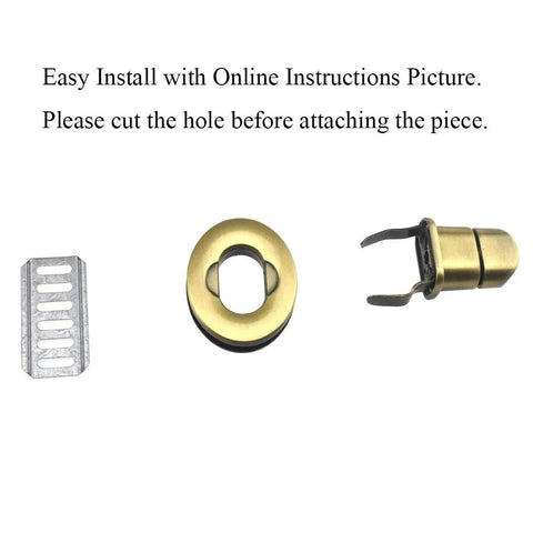 HAHIYO antique-brass purse turn-lock hardware set, 3 pieces (plate, ring, clasp) with washers, 1.1-inch length