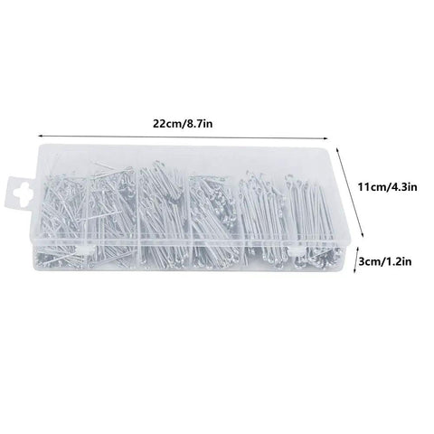 Heavy Duty Cotter Pin Assortment Kit With 555 Split Pins And Durable Case For Industrial Machinery Maintenance Jobs Across Various Sizes, displayed in a clear, organized case.