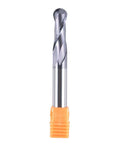 SpeTool 14412 ball-nose carbide end mill; 3/8 in shank, double-flute CNC router bit with orange cap front view