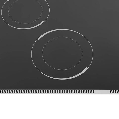 Close-up of Quick Cookin' Electric Ceramic Cooktop With Five Adjustable Burners Infrared Stove Top showing two burner zones.