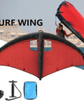 Inflatable Wing Surfing Kit For Foil Kitesurfing And Wind Foil with red TPU canopy and nylon handle, pump and bag shown