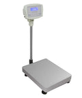 Heavy Hitter Digital Floor Scale With Six Hundred Sixty One Pound Capacity And Spit Spot One Gram Precision For Warehouse Shipping Or Animal Weighing Featuring Glowing Lcd Monitor And Slick Unit Switching Setup, displaying a sleek gray platform and LCD monitor.