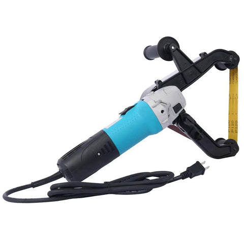 Powerful 1300W Pipe Belt Sander With Variable Speed Control For Polishing Metal Rust & Wood Finishing handheld tube polisher tool viewed from side.