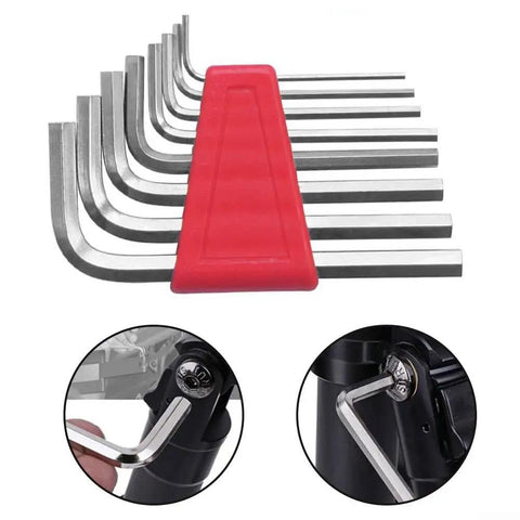 Heavy Duty 8 Piece Metric Hex Wrench Kit With Dual Arm Design Ranging From 1.5mm To 6mm For Tough Auto Home And Bike Repairs Made Of Hardened Steel, red holder