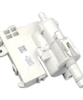 12V DC Washer Drain Pump Motor Replacement For Easy Plug And Play Water Expulsion In Laundry Machines, Reliable Electric Pump For Most Front And Top Load Washers, Durable Impeller System And Quick Install, white plastic housing, angled view