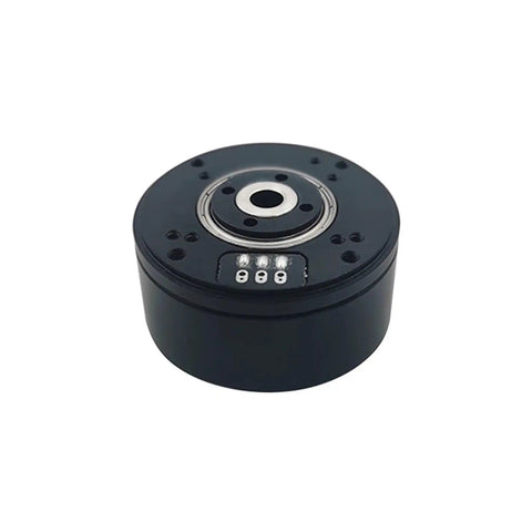 Pm3510 Bldc Gimbal Drive Motor With AS504A High Resolution Encoder For Robot Joint Assemblies showing compact black design with mounting holes.