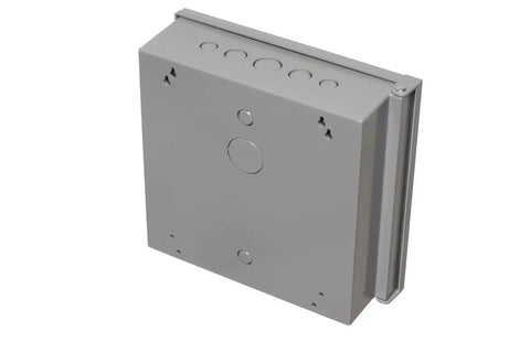 Tough As Nails Non Metallic Electronic Equipment Enclosure Box With Included Back Plate 12X12X4 Inch gray box with mounting options.