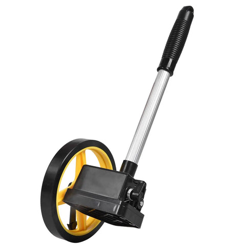 Luocute Mechanical Distance Measuring Wheel 0 to 9999.9m (small wheel) with yellow wheel and adjustable handle.