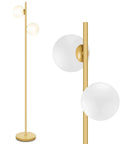 Frosted Glass Globe Floor Lamp With Contemporary LED Lighting In Antique Brass Finish, A Modern Gold Corner Pole Stand For Living Room