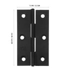 Black stainless steel butt door hinges with foldable leaves for flat opening cabinet and wooden box doors, bifold style hardware.