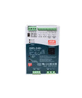 DRS-240-24 Beefy 240W 7.7A AC-DC DIN Rail Power Supply With UPS-Grade Battery Charging MODBUS Ready Ninety-Two Percent Efficient Converter TS-35 Mounting Built For Security Systems Alarm Panels CCTV And Industrial Controls. Front view of DIN rail power supply