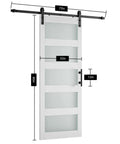 Glass and Wood Barn Door 32 by 80 Inches with Sliding Hardware Kit for Easy Mount No Fuss Space Saving Interior Door Track