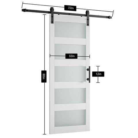 Glass and Wood Barn Door 32 by 80 Inches with Sliding Hardware Kit for Easy Mount No Fuss Space Saving Interior Door Track