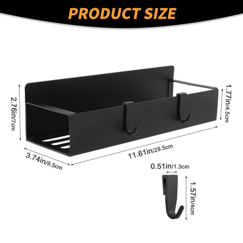 Two Pack Magnetic Spray Bottle Holder With Four Hooks, Wall Mounted Organizer For Garage And Home, Black Finish Dimensions