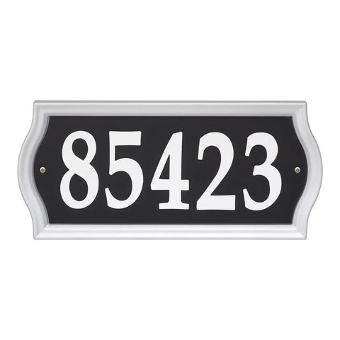 Reflective Address Numbers Sign With High Visibility Panels Weather Resistant Easy Mount For Front Porch Or Mailbox Post Boost Your Curb Appeal And Help Visitors Find Your Home At Night, showing house number 85423 on a black plaque with a silver border