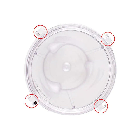 Top view of one of the Two Pack 16oz Replacement Cups With Lids For Ninja Blenders With Four Tabs, dishwasher safe, clear plastic.