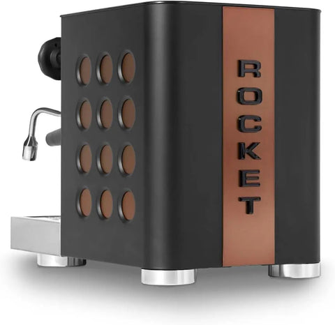 Professional Tca Espresso Machine Featuring Advanced Hybrid Pid Temperature Tuning And Upscale Copper Matte Black Chassis from the side view.