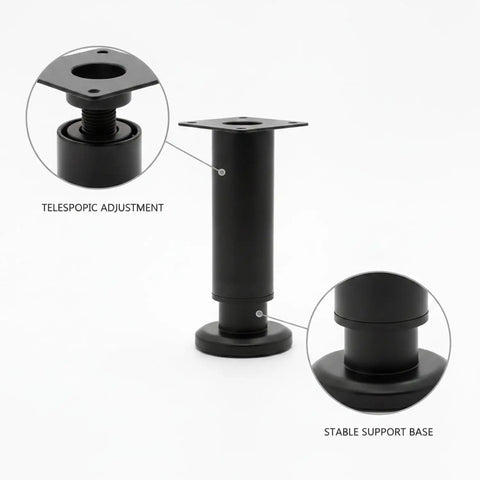 Beefy Telescopic Cabinet Leg Adjustable Steel Furniture Leveler For Uneven Floors Matte Black Finish 1.97 X 1.97 Base