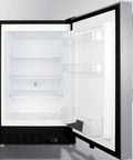 Thirty Two Inch Undercounter All Freezer With Heavy Duty Stainless Steel Shell Fits Like A Glove Beneath Ada Counters interior with shelves visible.