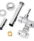 Exposed Manual Toilet Flush Valve With 1.1 GPF Polished Chrome Finish, separate components, brass piston, EPDM seals visible