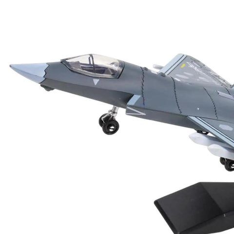 J35 Fighter Aircraft Buildable Model Kit With Durable Blocks For Collectors, close-up of gray fighter jet nose and cockpit